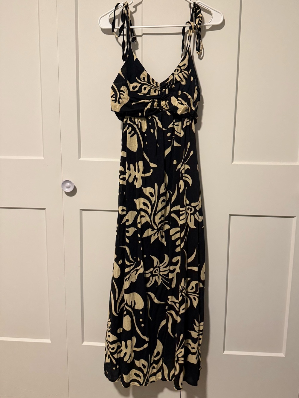 GAP Black Maxi Dress with Cream Botanical Print